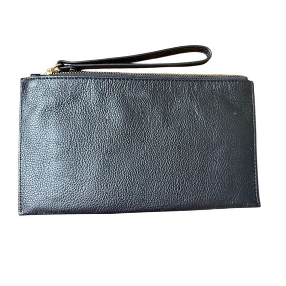 Michael Kors Large Pebble Leather Zip Wristlet Clutch Black Gold - Picture 2 of 3